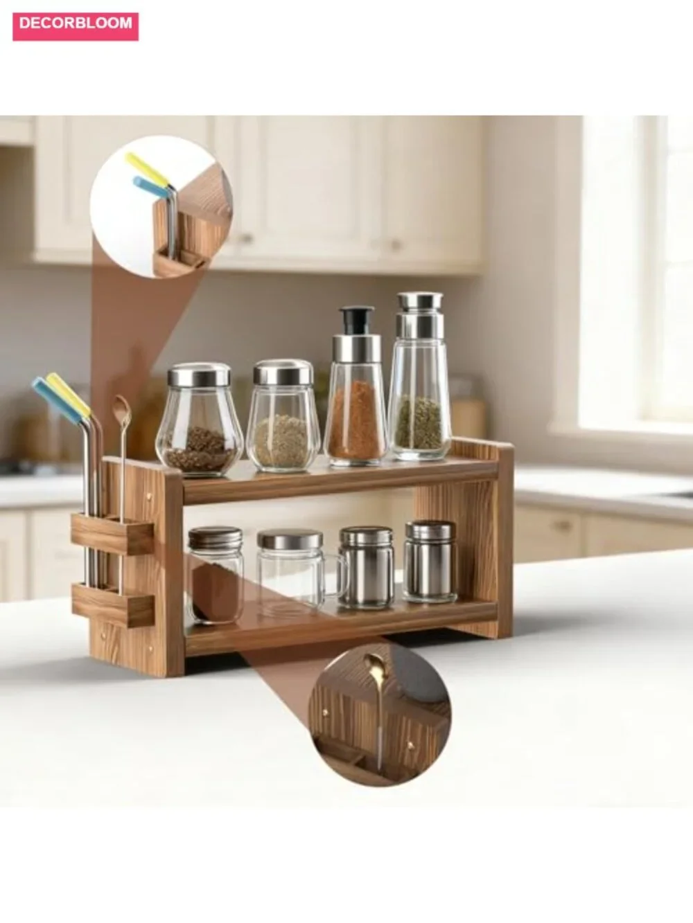 Solid Wood 2 Tier Coffee & Matcha Station Organizer Farmhouse Storage Countertop